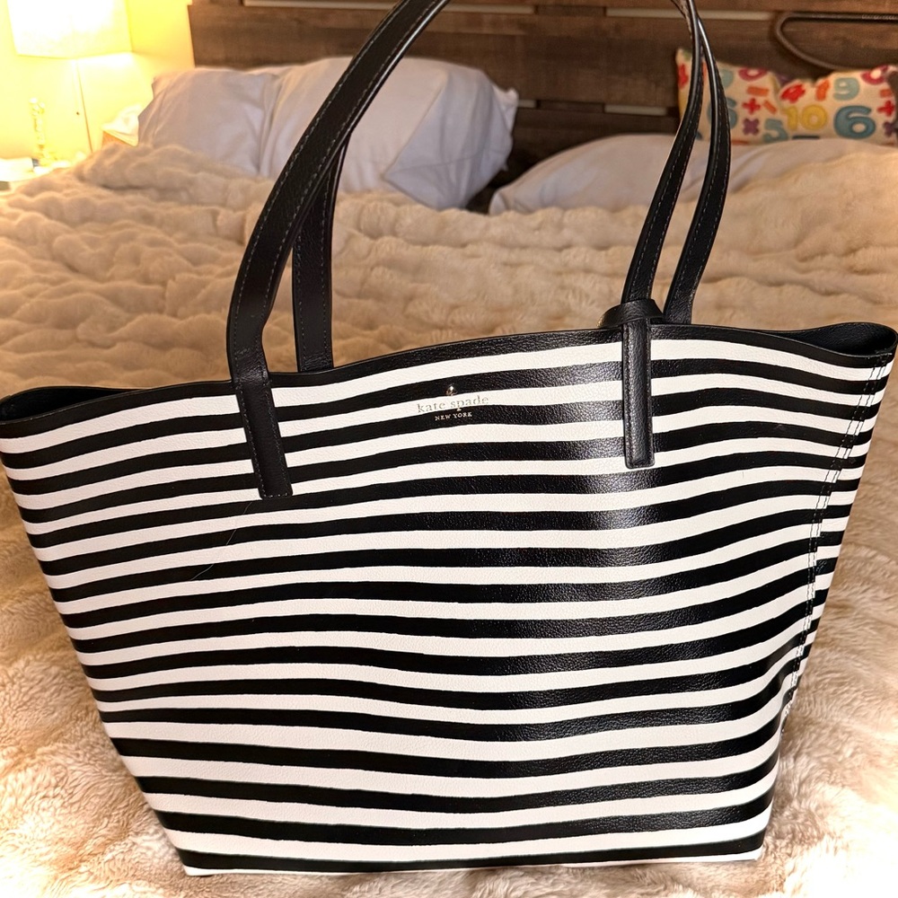 Kate Spade Black and White Striped Tote Bag